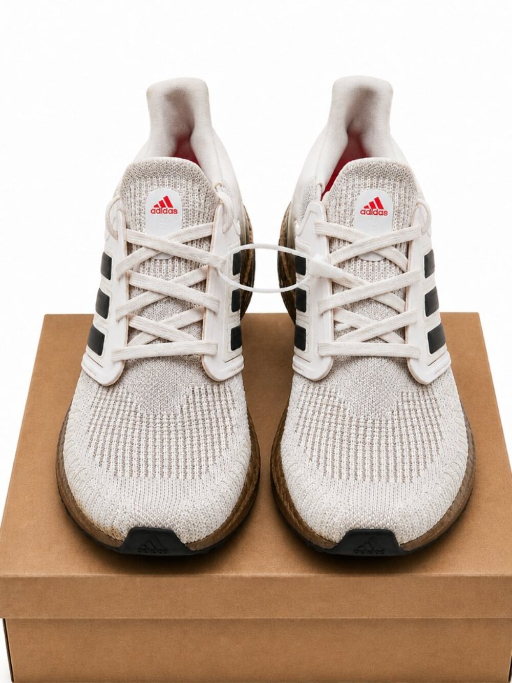 adidas Women's Athletic Shoes in Cream with Black Stripes and Brown Soles